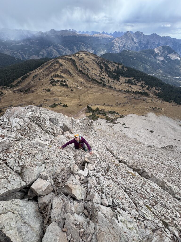 scrambling up engineer mountain near durango