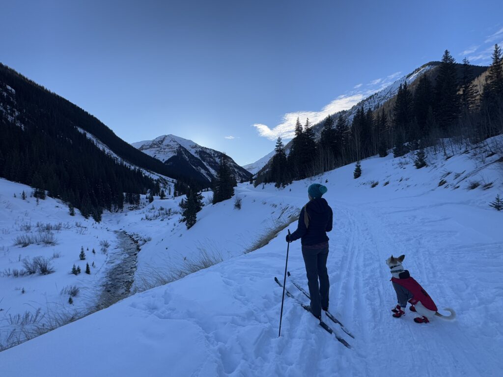 Cross country skiing Lime Creek Rd.