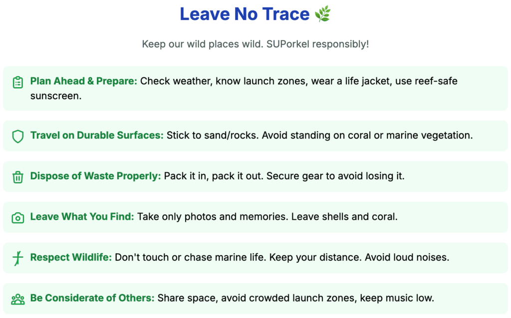 Leave no trace practices while paddleboarding and snorkeling