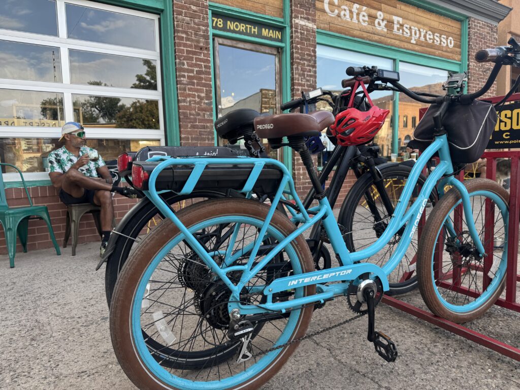 Having coffee in Moab at Moab Garage Co