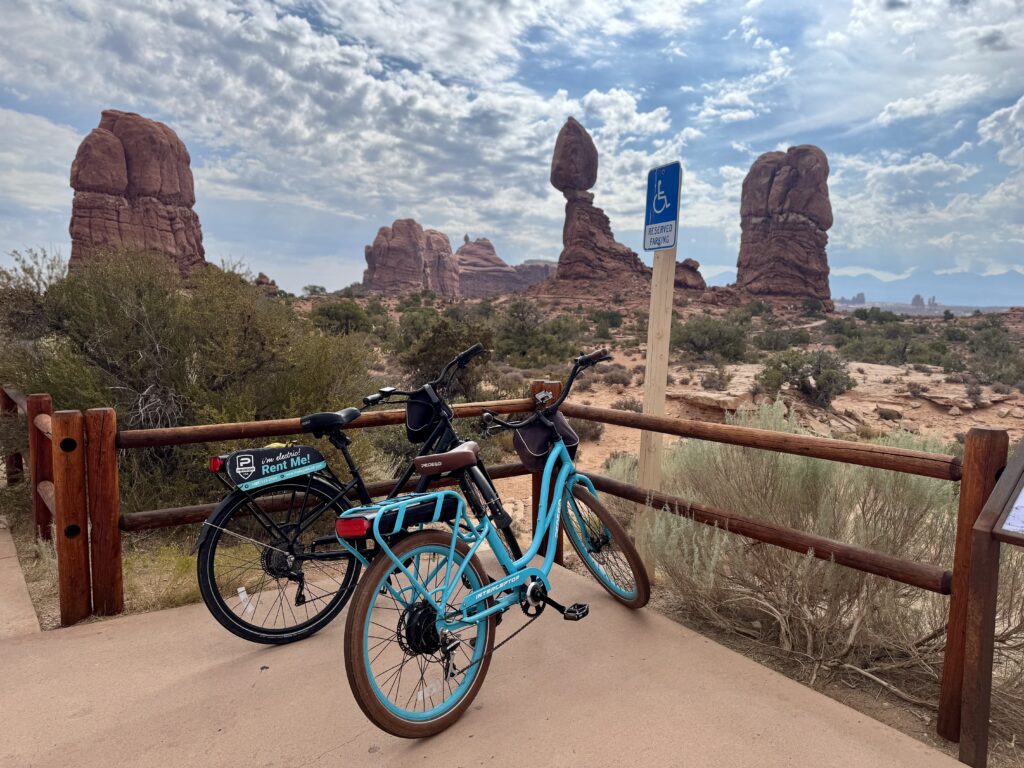 Ebikes parked at trailhead in arches national park
