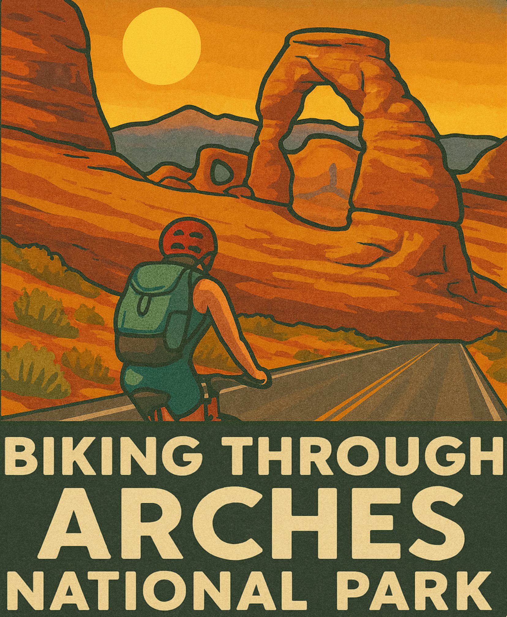 Biking through arches national park sticker