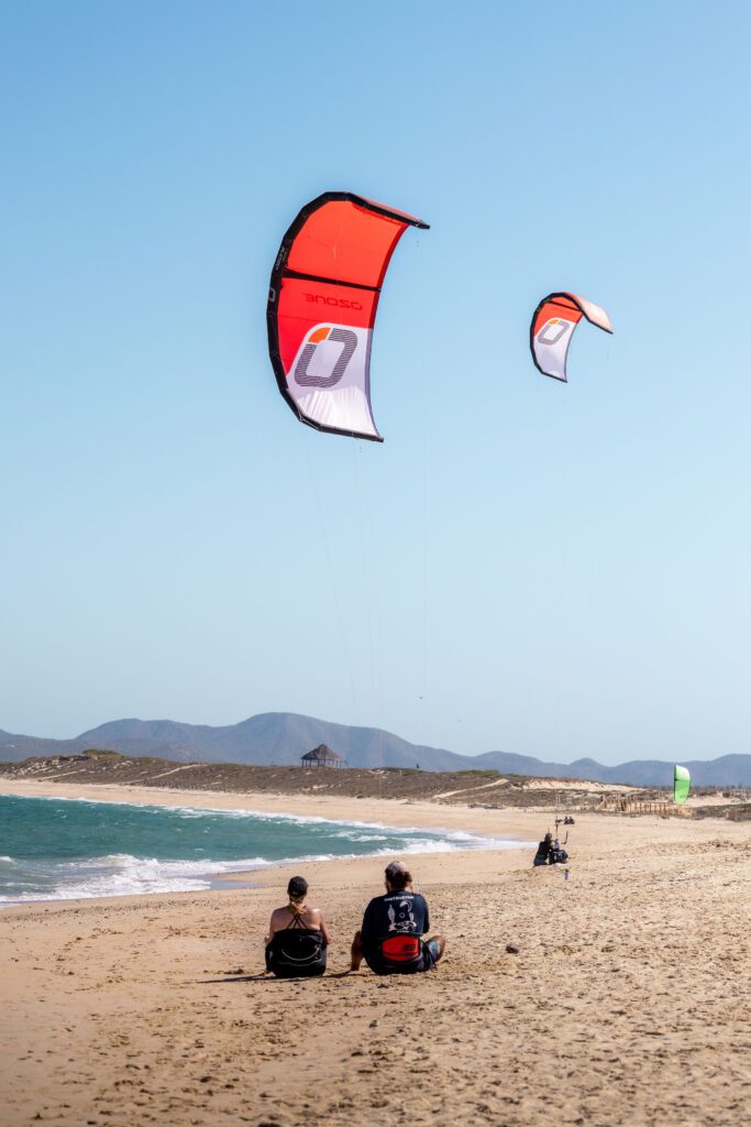 Learning to fly a kite on land during a kiteboarding lesson in La Ventana
