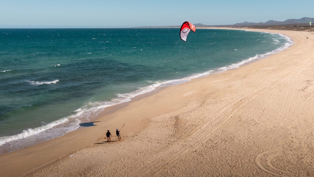 drone shot of a kiteboarding lesson
