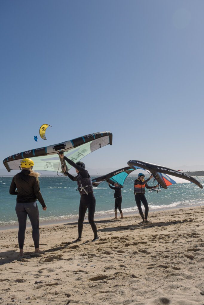 group taking wing foil lessons in La Ventana