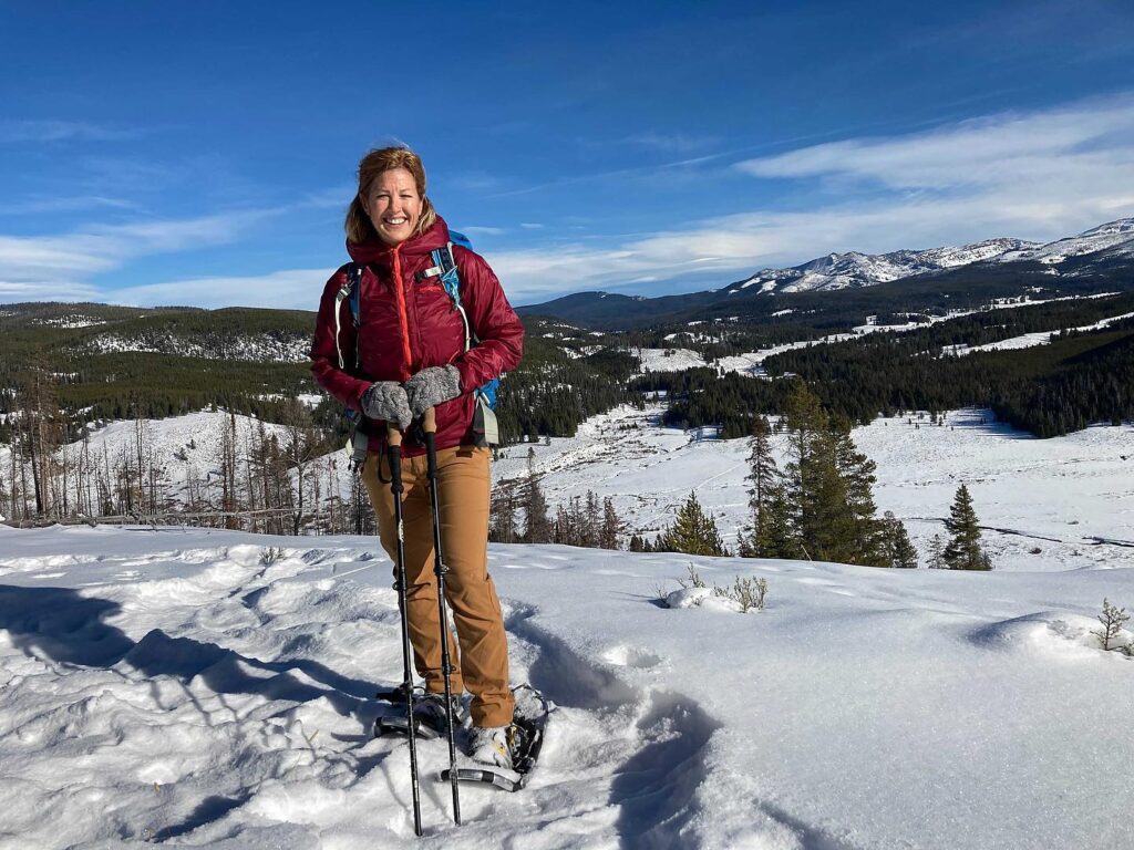 Woman snowshoeing in Yellowstone