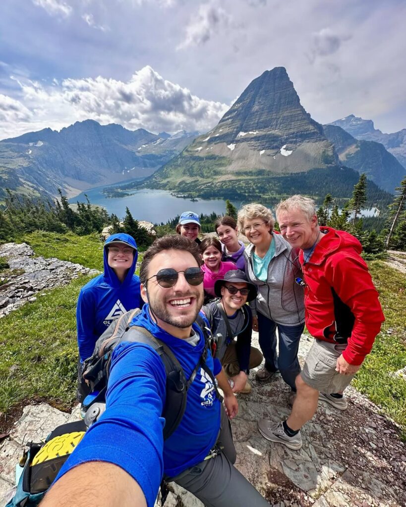 Family hike in Glacier National Park