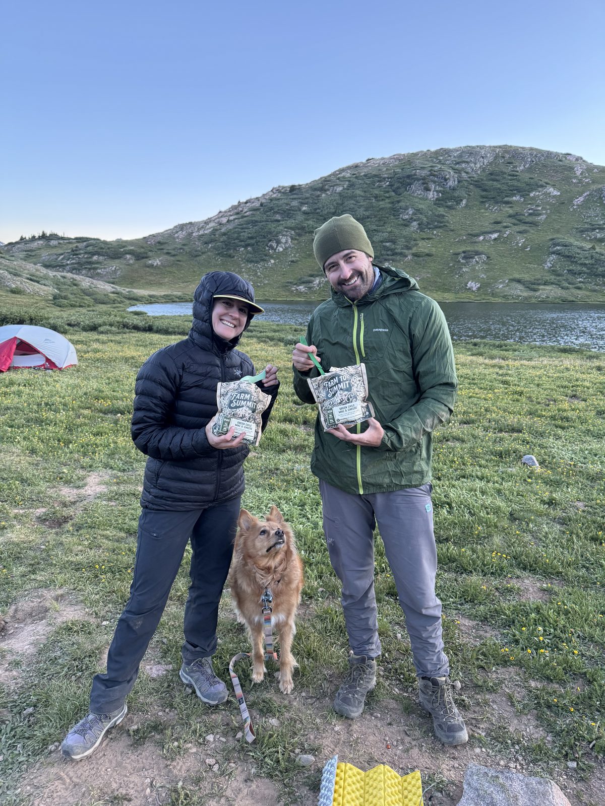 Camp, dinner, and a very good dog