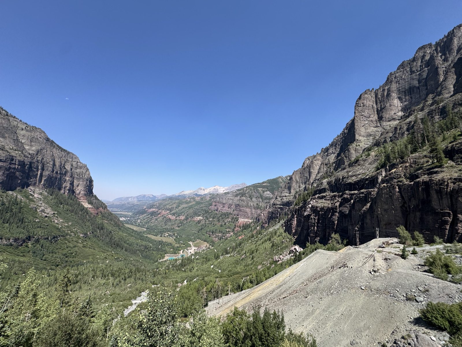 Looking down the Telluride box canyon from the Bridal Veil switchbacks